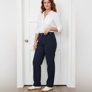 Sundance Navy Pinstripe High-Rise Trousers